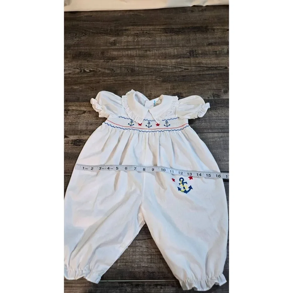 Vintage Baby Smocked Sailboat Nautical 6-9m Baby Romper 4th of. July
